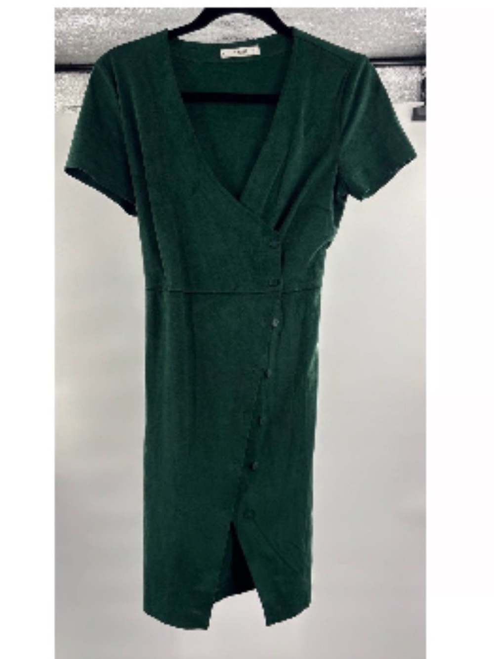 Mango Dark Green Wrap Button Mini Dress - Picture 2 of 3